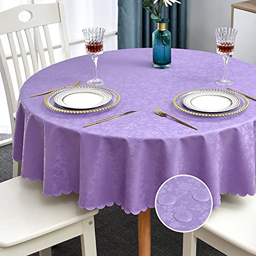 Image of Romanstile Waterproof Vinyl Tablecloth Round, 60 x 60 Inch, Rose Purple | Flannel Backing Wipeable Table Cloth, Heavy Duty Plastic PU Table Cover for Kitchen Dining, Indoor & Outdoor Use