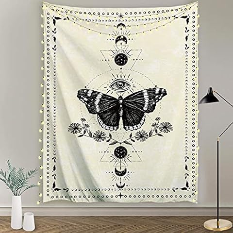 ORTIGIA Black and White Tapestry Butterfly Tapestry Wall Hanging Vintage Moon Phase Constellation Wall Art Decor for Home Bedroom Living Room College Dorm 40" W x 60" L (100cmx150cm) Cover