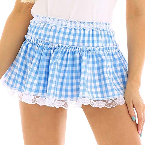 Women Lace Patchwork Skirt Y2k Plaid Skirts Low Rise Ruffle Pleated Micro Mini Skirts Cosplay Lace Skirt