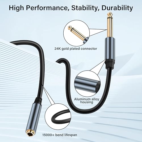 JSADZKJ Instrument Cable 6.35mm Mono Audio Cord Adapter 1/4 Inch TS Male to Female Jack Audio Adapter Cable Gold Plated 6.35mm Mono Jack 1/4 Inch TS Cable for Speaker Amplifier Microphone Mixer 5.9FT - Image 3