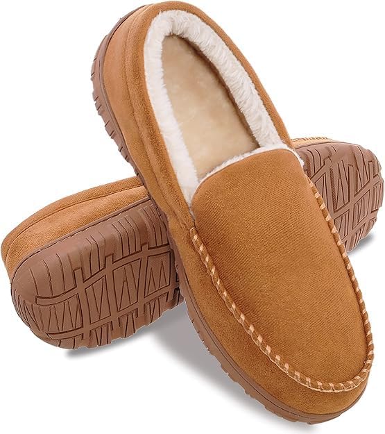– Moccasins for Men House Slippers Indoor Outdoor Plush Mens Bedroom Shoes with Hard Sole
