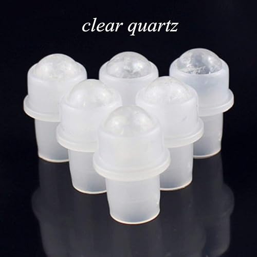 Miniatura 3 de Paquete de 5 botellas transparentes de 0.3 fl oz con chips de cristal de chakra naturales para aceites esenciales, botellas enrollables de vidrio de