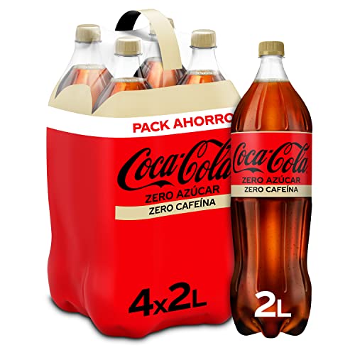 Coca-Cola Zero Azúcar Zero cafeína, Refresco de Cola sin Azúcar, sin Calorías, sin Cafeína - Pack 4 Botellas 2 L