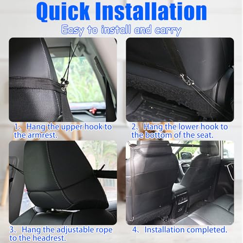MUU Hundeauto-Barriere mit verstellbarem Seil und Haken, 115 x 62 cm, Universal Hundeschutz für Rücksitz, Mesh-Barriere Autoverteiler, Sicherheitsnetz für Hund, Haustier, für SUV, LKW,