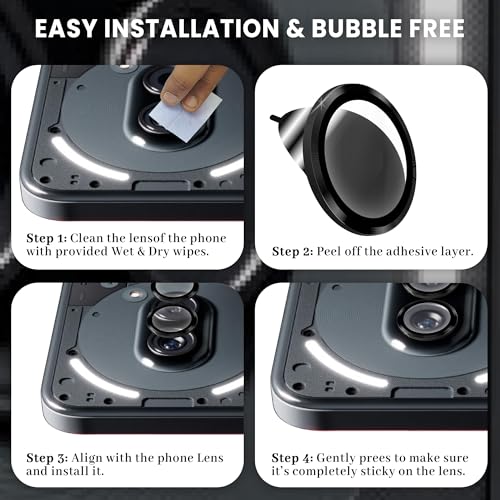 Image of ArmourPro Camera Rings Tempered Glass for Nothing Phone 2A, Tough HD Individual Aluminum Alloy Rings 9H Camera Cover, Scratch-Resistant,Camera Lens Protection| Black, 1 Pack