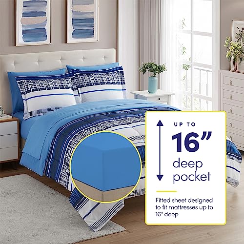 Sweet Home Collection 7 Piece Comforter Set Bag Solid Color All Season Soft Down Alternative Blanket & Luxurious Microfiber Bed Sheets, Mediterranean, Queen
