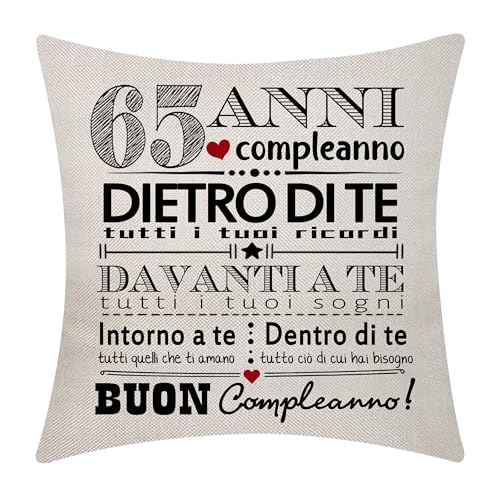 Aocaso 65° compleanno Regalo per donne uomini Copricuscini per 65 anni 65° compleanno Buon compleanno Ispiratore Copricuscini per moglie marito mamma papà nonna nonno sorella fratello amici(65)