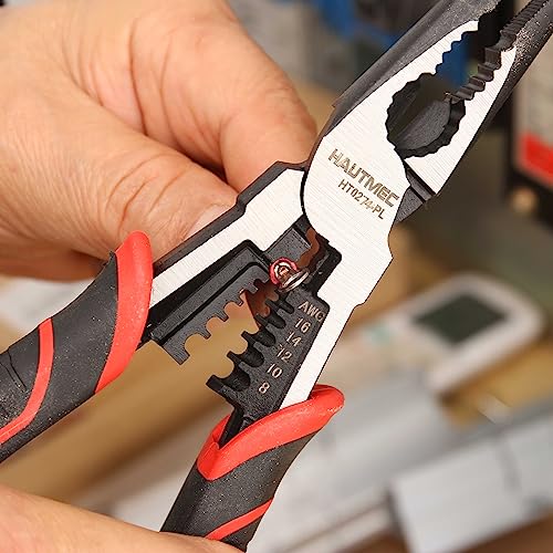 Image of HAUTMEC 9 inch Needle Nose Pliers High Leverage Combination Pliers 4 in 1 Multifunctional Heavy Duty Long Nose Pliers HT0274-PL