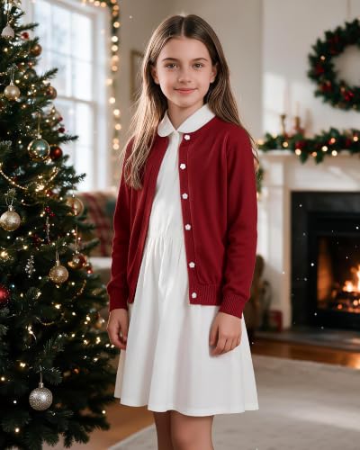 Image of Girls Cardigan Sweater School Uniforms Toddler Long Sleeve Button Knit Solid Sweaters Tops