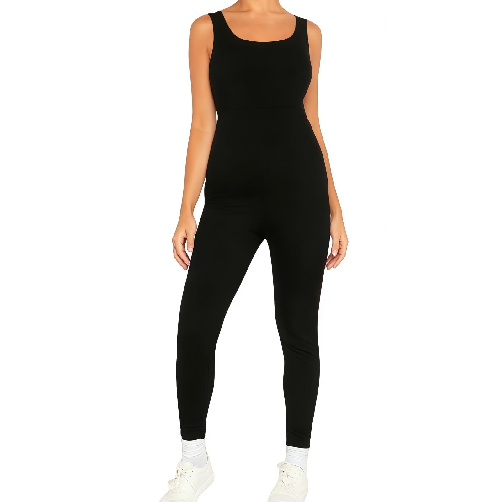 SamHeng Combinaison de maternité sans manches, combinaison de yoga noire sans couture, leggings de grossesse, body à col en U, combinaison de sport pleine longueur, coupe ajustée, tenue décontractée