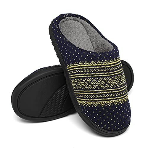INMINPIN Mujer Hombre Zapatillas de Casa Invierno Forro de Cálido Pantuflas Espuma de Memoria con Antideslizante Suela, Azul Amarillo, 42/43 EU Cover