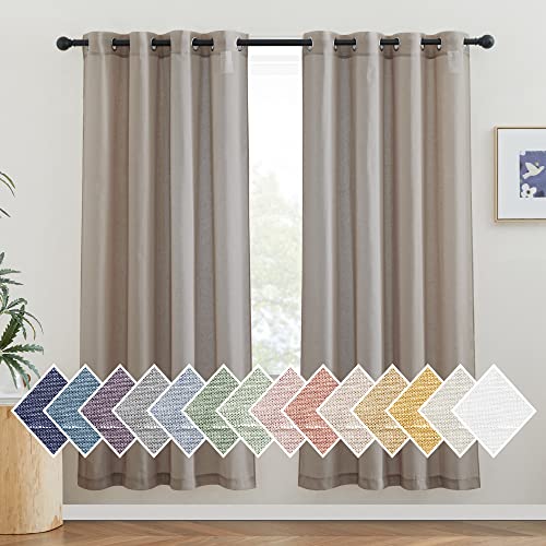 NICETOWN Linen Flax Semi Sheer Curtains 72" Length, Grommet Top Bedroom Window Treatments Privacy with Light Filtering Vertical Drapes for Loft/Bedroom, Burlap, W52 x L72, 2 Panels