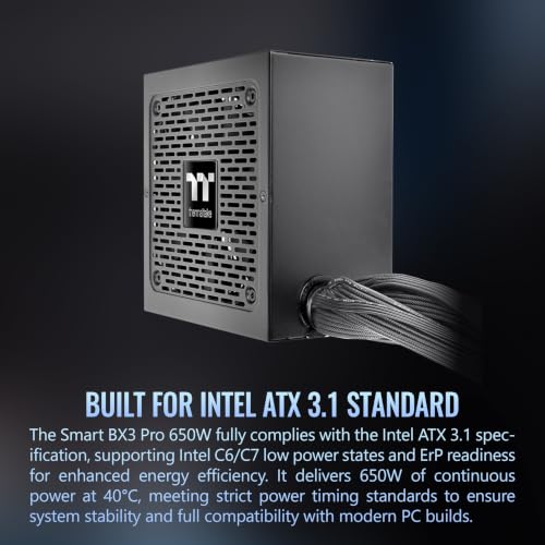 Image of Thermaltake Smart BX3 Pro 650W; ATX 3.1; Native PCIe 5.1 12V-2X6; Non-Modular; Etched Flat Cables; Dual-Color H++ Connectors; 105C Main Capacitor; 80 Plus Bronze Certified; Black; PS-SPD-0650NNFABU-7