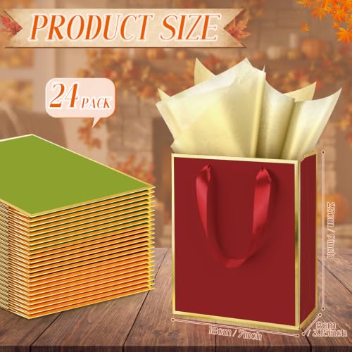 Image of Yeaqee 24 Pack Metallic Paper Gift Bag with Tissue, Fall Color, Gold | with Satin Ribbon Handle and Tissue, 9x7x3.1 Inch, Suit Business, Birthday, Christmas, Thank You Return Gifts Bags