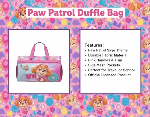 Image of Paw Patrol Girls' Duffle Bag - Skye Travel Gym Bag with Adjustable Shoulder Strap, Mesh Side Pockets & Zipper Pocket