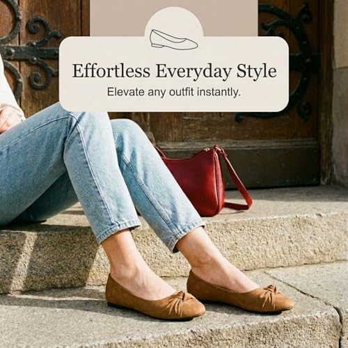 Image of Epic Step Ballet Flats for Women, Comfortable Slip on Faux Suede Round Toe, Ballerina Dressy Flat Shoes