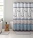 Serafina Home Hotel Quality Fabric Bathroom Shower Curtain: Farmhouse Floral Bordered Damask - Light Blue, Beige, and Grey (72 x 70 inches)