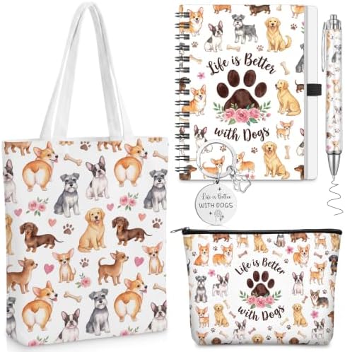 5 Pcs Cute Dog Gifts Set for Women Include Keychain Canvas Tote B...