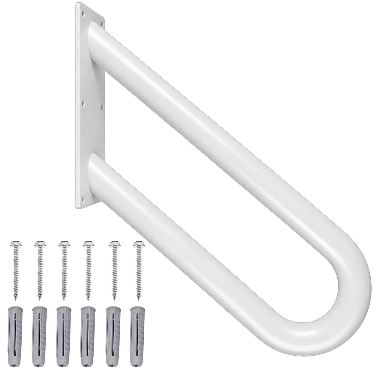 Hand Rails for Outdoor Steps Stair Railing Indoor Rail Metal Heavy Duty Non-Slip 1-3 Step Wall Mount Grab Bars U-Shape Safety Handle Garage Porch Courtyard Doorways (1 Pack 16'' White)