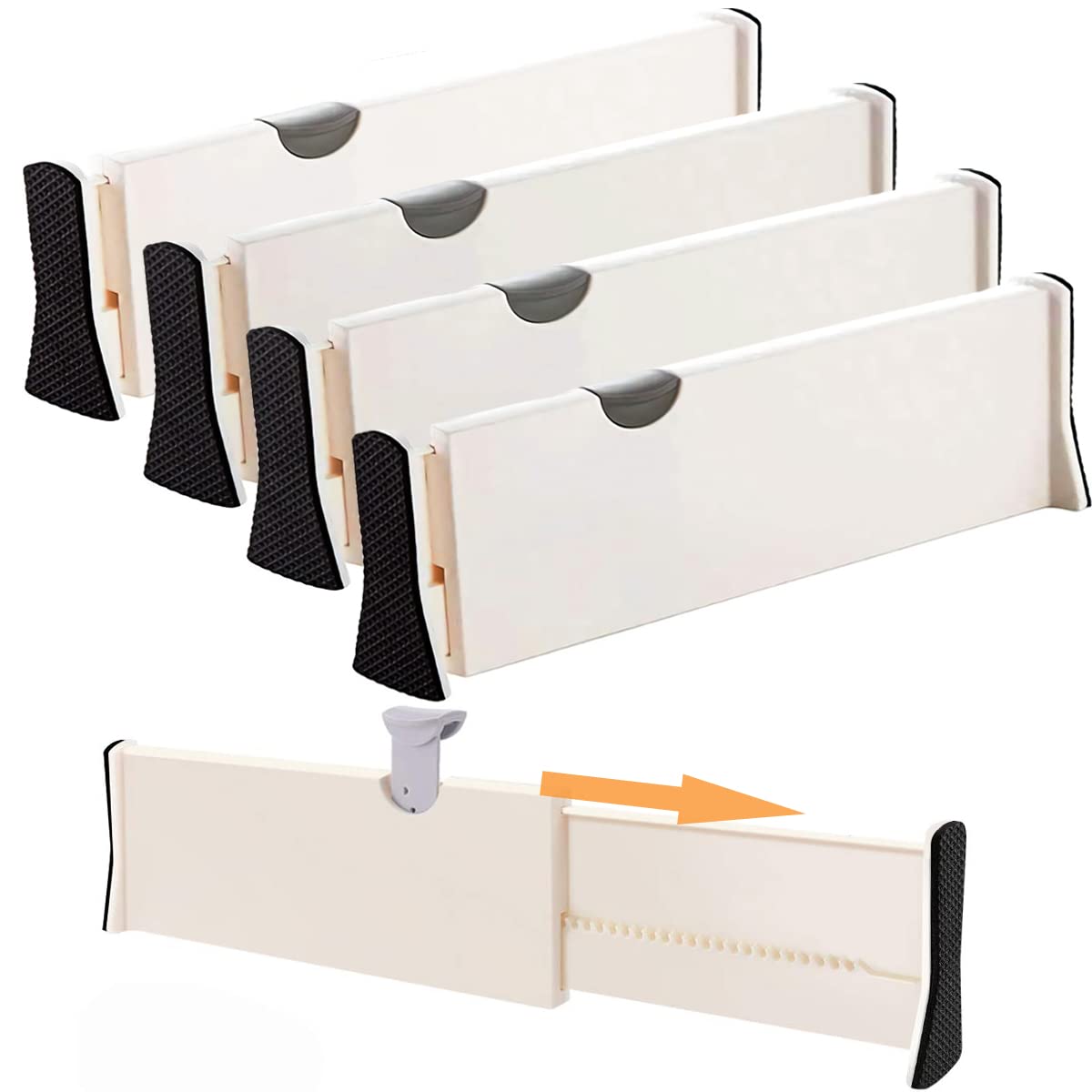 MulYeeh 4 PCS Expandable Drawer Dividers, Adjustable Dresser Drawer Divider, Drawer Organizer Silverware and Utensils Separators, Wardrobe Storage Organization