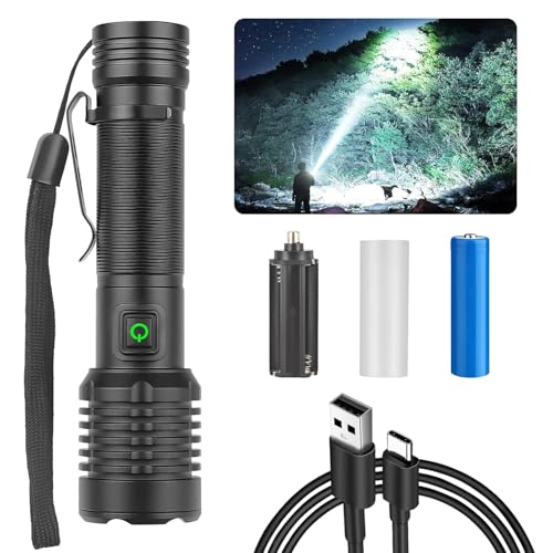 Rechargeable Flashlight 100000 High Lumen Super Bright LED Flashlight with Battery and USB Cable Tactical Handheld Powerful Flashlight 5 Modes for Camping Emergency Reading