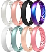 Egnaro Silicone Ring Women, Inner Arc Ergonomic Breathable Design Womens Silicone Wedding Ring, 4...