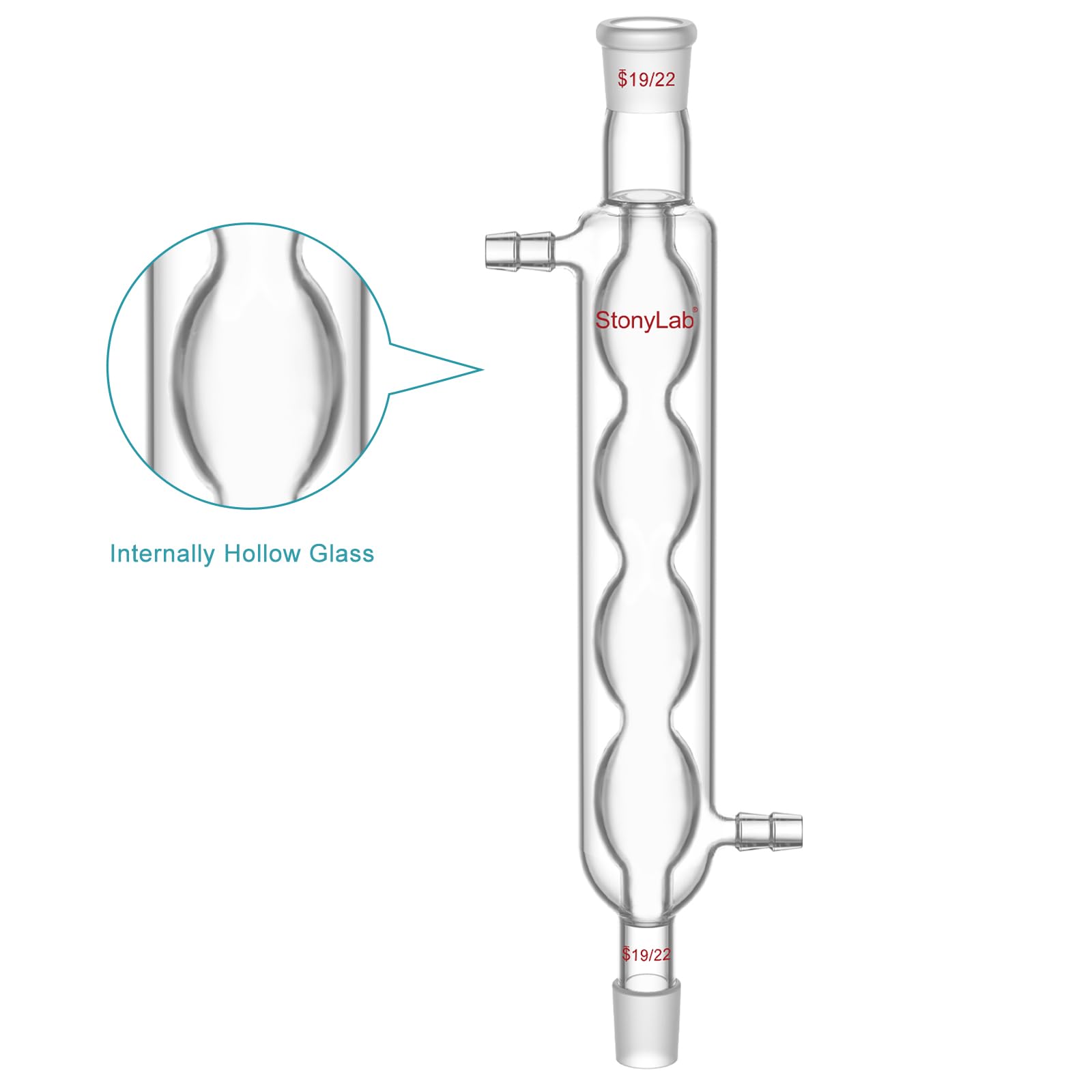 stonylab Condensatore Allihn con Giunti 19/22, Condensatore da Laboratorio in Vetro Borosilicato per Distillazione, Riflusso, Esperimenti di Chimica, Lunghezza Camicia a Spirale 200 mm