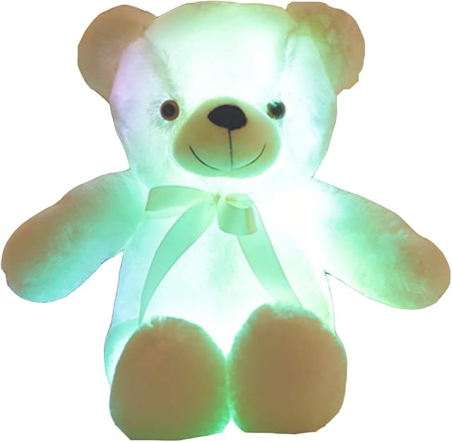 Yxian Plush Colorful Glowing Teddy Bear Plush Toy Sleeping Panda light-up Toy Plush Night light for children Birthday party Christmas halloween house decoration 19.69 in(Glowing teddy bear white)