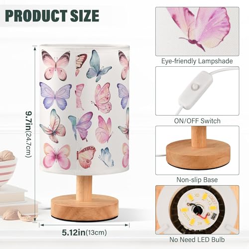 Yyzzh XYG343997017P966C1026S2315 Table Lamp Colorful Butterflies Pink Blue Butterfly Nightstand Lamp With Wood Base Fabric Lamp Shade Bedside Desk Lamp thumb #2