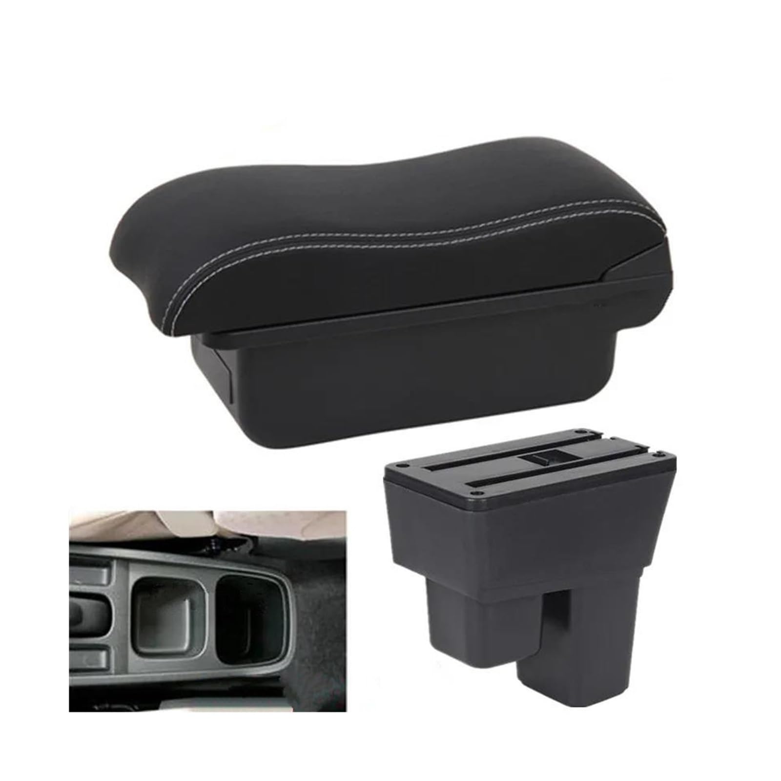 Car Armrest Box For Jazz For Fit For Jazz 2 2008-2013 Storage Box Curved Surface Leather Armrest Box(A3 white line No USB)