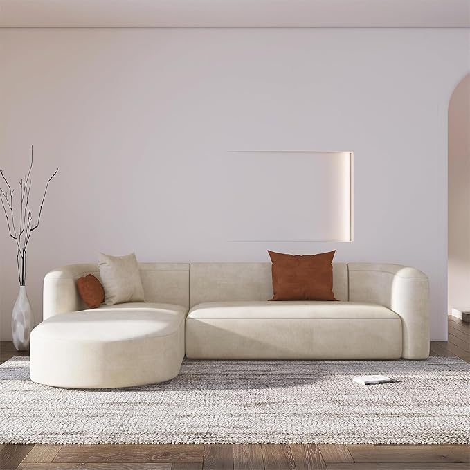 Image of Modern Classic L Shape Sectional Sofa Set, Chesterfield Style 4 Seater Sofa Set with Pillows for Living Room, Bedroom and Office, Office, and Hallway Colour (L-Shape RHS Beige)