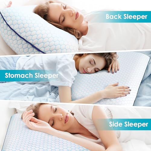 Memory Foam Pillows for Side, Back and Stomach Sleepers, Set of 2, Bed Pillow with Washable Cover and Breathable Mesh, Bed Pillow for Sleeping (Blue,King Size)