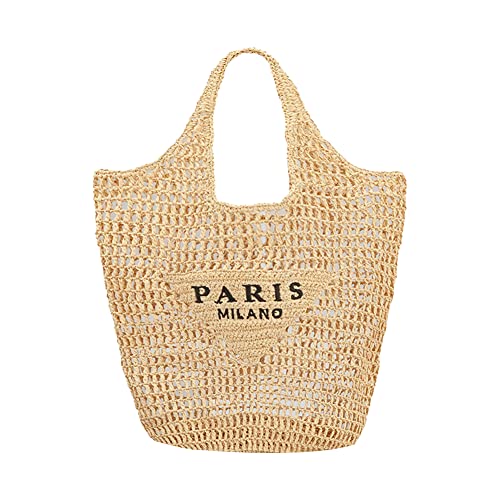 SHOPANTS Straw Mesh Tote Bag for Women 2023 New Mesh Hollow Woven Beach Bag Large Travel Shoulder Handbags Hobo Bag