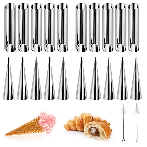 BUENTYA 20 PCS Schillerlockenformen Edelstahl Schaumrollenform 12,2/12,4cm Spritztüllen SetAntihaft...