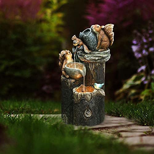 Statue de jardin d'animal avec lampes LED solaires, lumières de jardin, écureuil, fontaine à eau