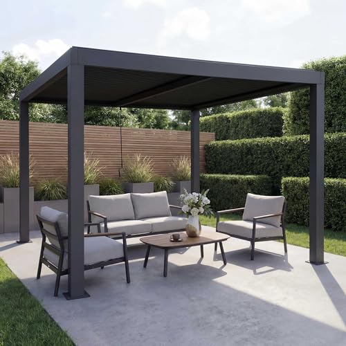 Pergola HWC-L46, Gartenpavillon Lamellen-Pavillon, 10cm-Aluminium-Gestell, Regenrinne sturmfest...