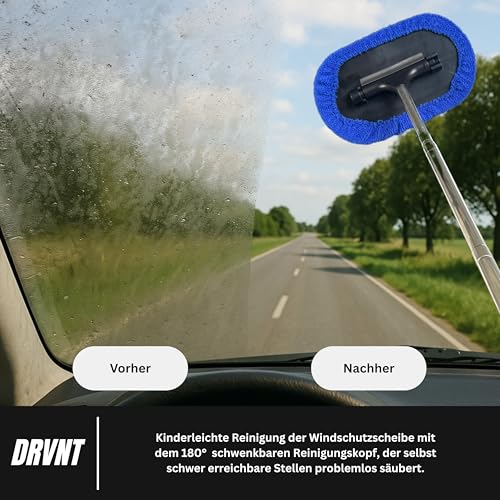 DRVNT Windschutzscheiben Teleskop Reiniger Auto Innen & Außen 3 in 1 Auto ausziehbarer Innenreiniger - Scheibenreiniger zum Entnebeln, Abziehen und Wischen beschlagener Scheiben