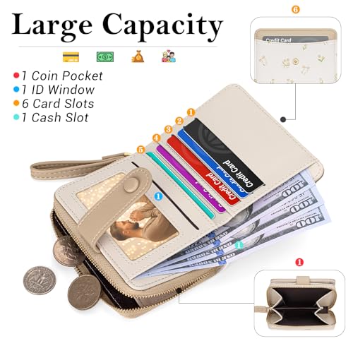 Image of BIAOTIE Wallet for Women Cute Floral Flower Wallet RFID Credit Card Holder Purse Small Bifold Zipper Coin Pocket Purse with ID Windows (T- Khaki)