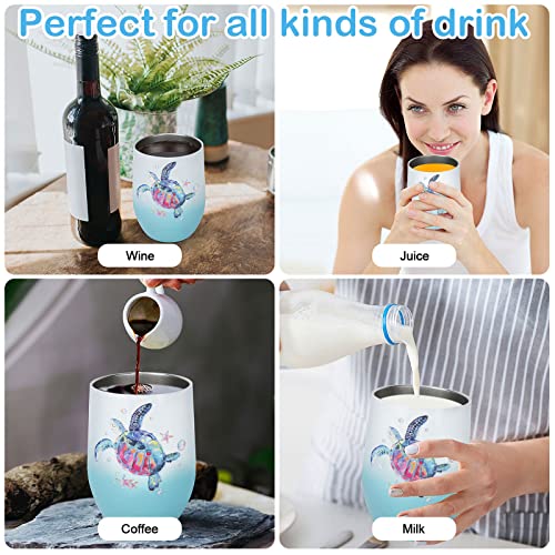 Doudizhu Sea Turtle Insulated Glitter Tumbler, Gifts For Friends, Her, Mom Wine Tumbler 12 Oz Turtle Stainless Steel Cup With Lid, Birthday Gift For Turtle Lovers Beach Ocean Decor #TOP5