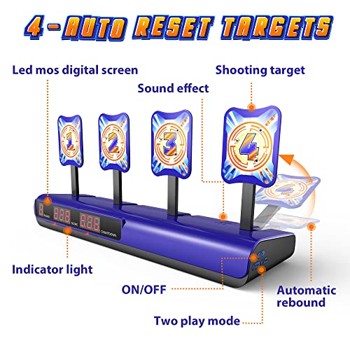 Electronic Shooting Target With 2 Blaster Toys For Nerf, Scoring Auto Reset Digital Targets Set With 24 Soft Foam Bullets 2 Dart Bands For Boys And Girls #TOP1