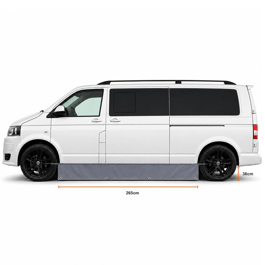 OLPRO Vorzelt-Schürze und Zugluftstopper für große und LWB-Wohnmobile, 36 x 265 cm, Grau, Wohnmobil-Zugluftrock, Zugluftrock für Wohnmobile, Wohnmobil-Windrock, Wohnmobil-Zugluft-Rock