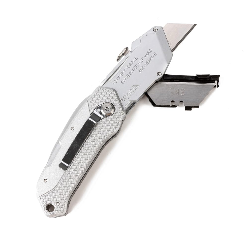 Buyohlic International Folding Utility Knife With 3 Blades Automatic Loading Light weight Aluminum Body