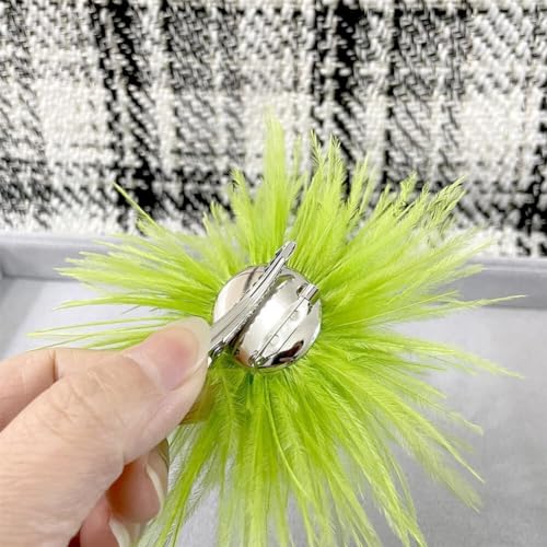 Image of Light Green Feather Brooch Feathers Corsages for Party Wedding Dress Decorations Ostrich Feather Hair Clip Lapel Pins Headwear Hairpin Hairband for Women Girl