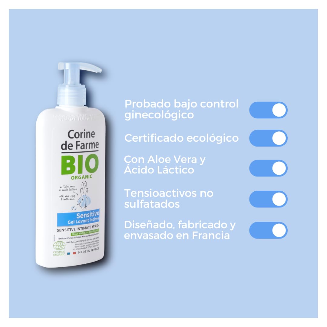 CORINE DE FARME Organic Sensitive Bio Organiczny żel INTIMA Wrażliwy 250 ml, czarny, Negro, jeden rozmiar