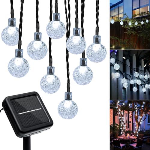Galavasen Outdoor Solar String Lights, 46FT 66LED 8Modes Crystal Solar Powered Christmas Fairy String Lights Waterproof for Outside Yard Fence Easter Holiday Party Porch Garden Decor(Pure White)