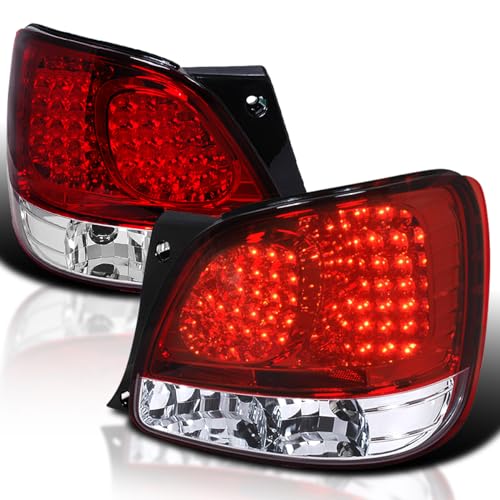 Spec-D Tuning Red Clear Lens LED Tail Lights Compatible with 1998-2005 Lexus GS300/GS400/GS430, Left + Right Pair Assembly