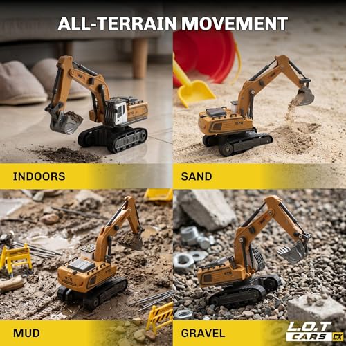 Image of Rift 1:64 Scale Remote Control Construction Vehicle, 13-Channel Excavator Toy for Kids, Rechargeable Engineering Car, Heavy Duty Machine Construction Toy with Lights & Music (Yellow)