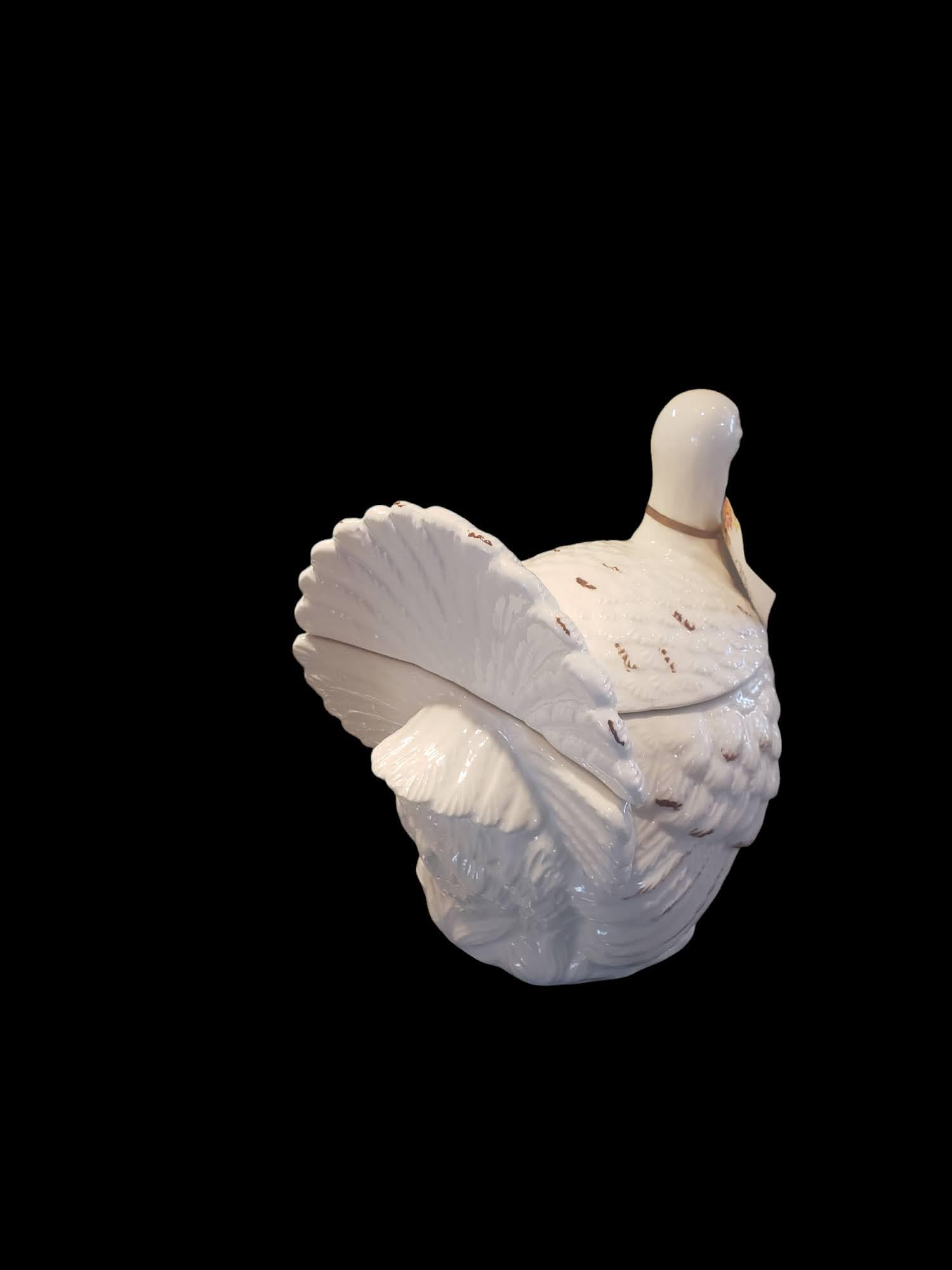 White Ceramic Turkey Soup Gravy Tureen Boat Dish Bowl 1 Quart 8 L x 8 H x 6 W