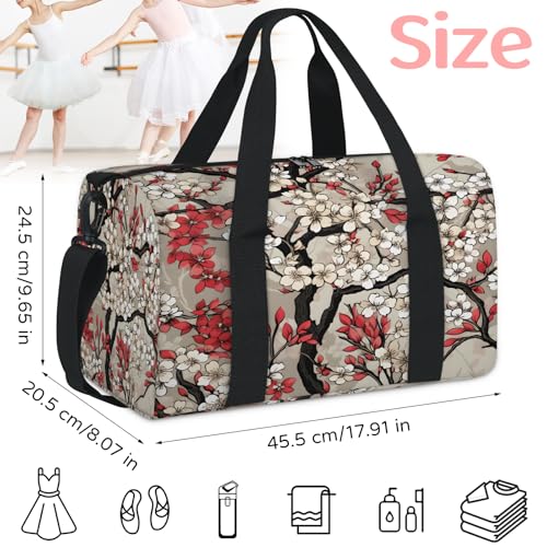 Cherry Blossoms Decor Pattern Sports Duffle Bag for Women Men Waterproof Overnight Weekender Bag with Adjustable Strap Travel Tote Bags for Beach Yoga Work Dance Swim2