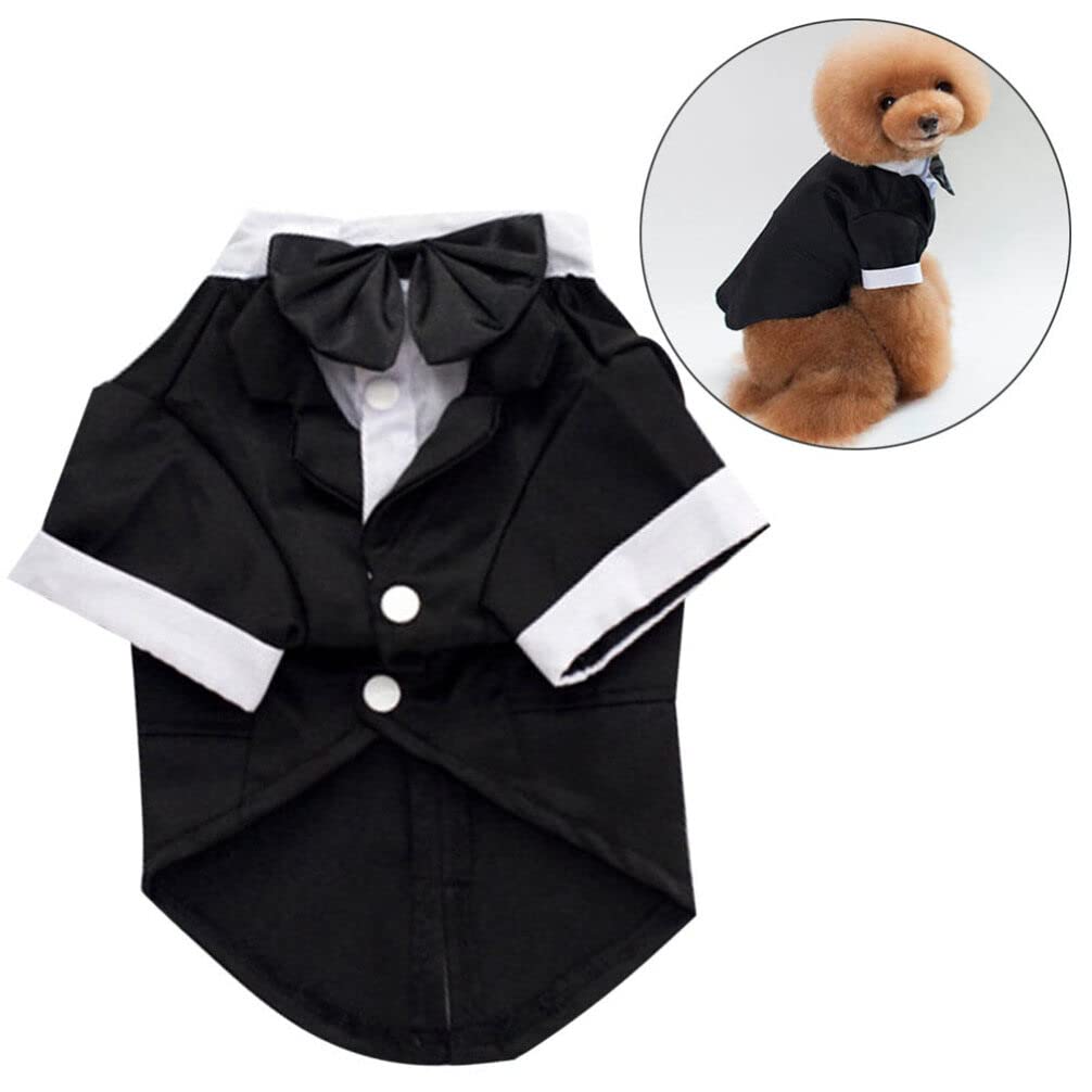 POPETPOP Dog Tuxedo Wedding Suit Puppy Suit Bow Tie Stylish Dress for Special Days Black l Size